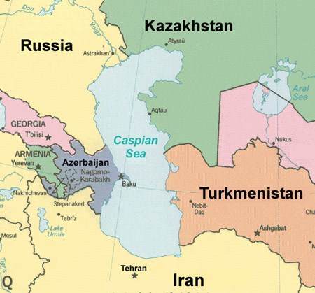 कैस्पियन सागर (Caspian Sea) पांच देशो के तटों को जोड़ता है या सीमाओं से लगता है: रूस, कजाकिस्तान, अजरबैजान, ईरान और तुर्कमेनिस्तान